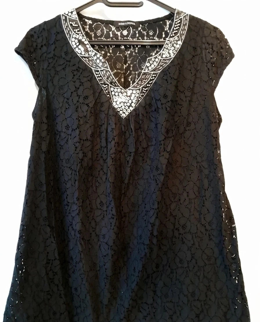 Haut noir, dentelle et strass, Taille 38/40